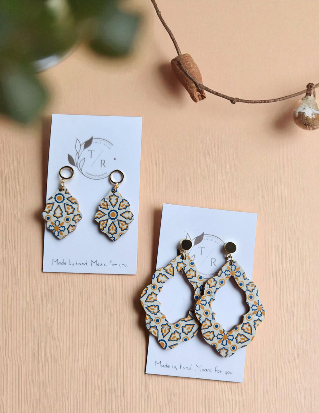 Linnea| Genuine leather scalloped drop with 18K gold stud