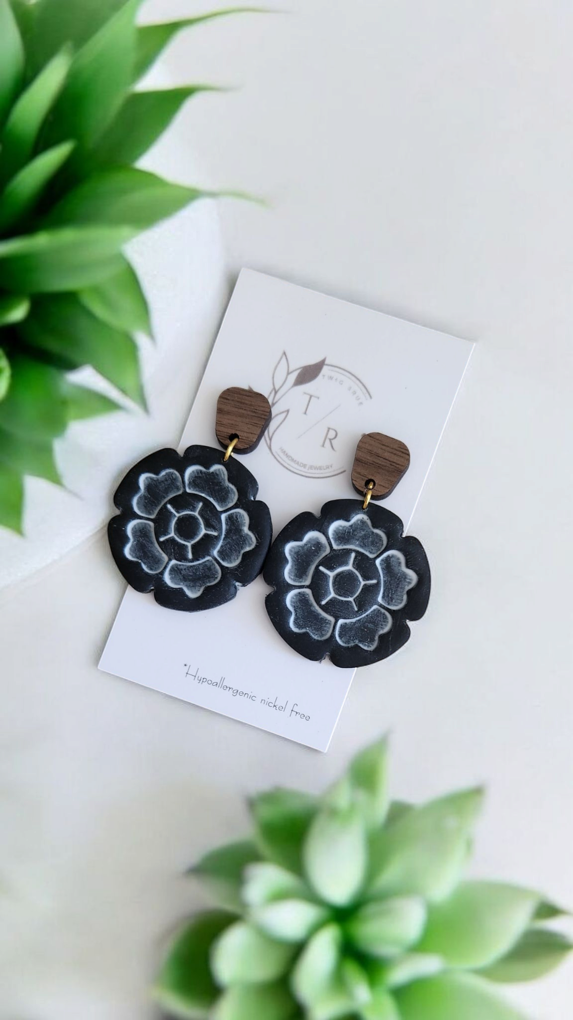 Taylor|  Floral clay and wood dangles