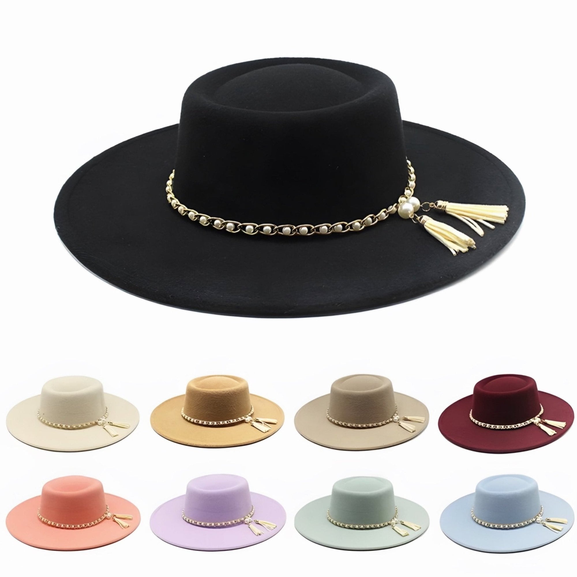 Round Wide Brim Fedora Hat-Pearl-1