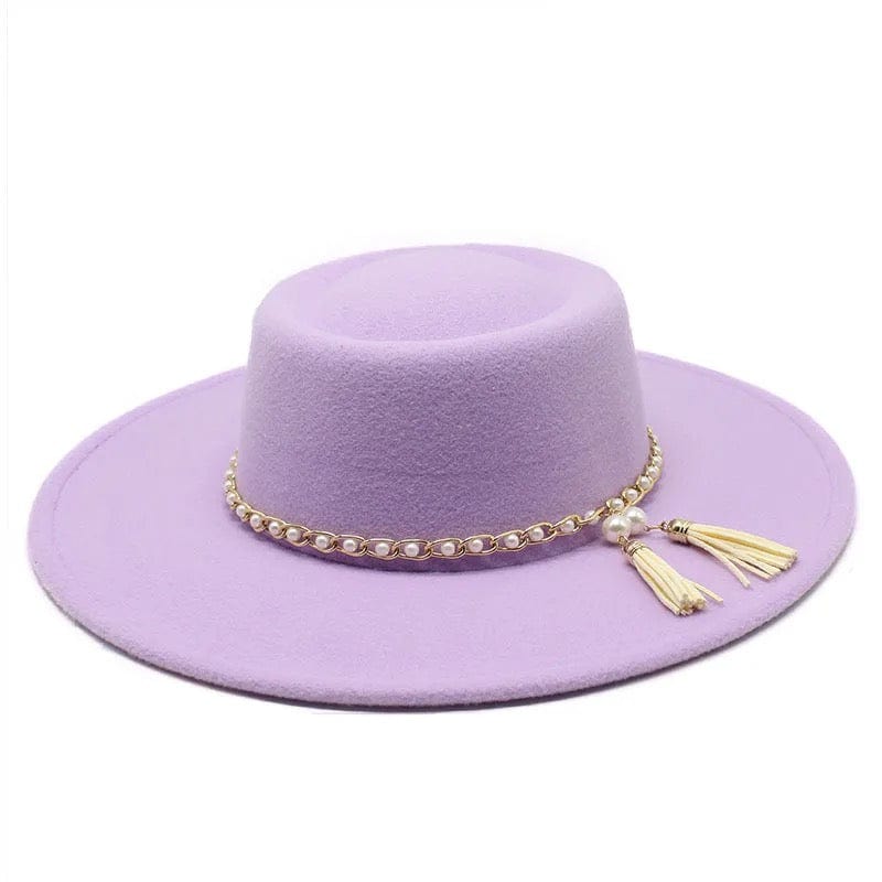 Round Wide Brim Fedora Hat-Pearl-4
