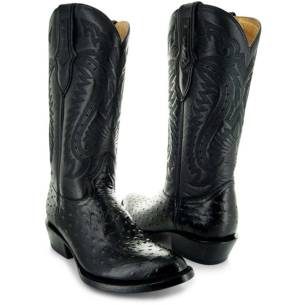 Men's Black Ostrich Print Cowboy Boots (H7002)